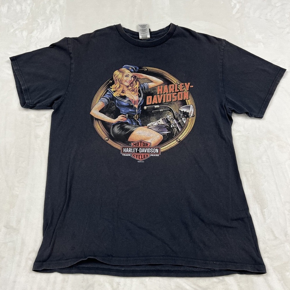 Harley-Davidson Graphic T-Shirt Mens XL Black Pin Up Girl Motorcycle Salute